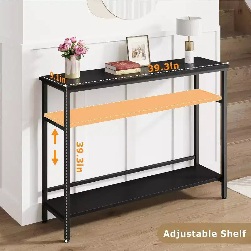 Console avec rangement, table d'entrée, table de style campagnard de 100 cm avec étagères réglables pour entrée, salon, couloir, chambre