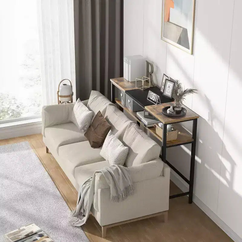 Console avec rangement, table d'entrée, table de style campagnard de 100 cm avec étagères réglables pour entrée, salon, couloir, chambre