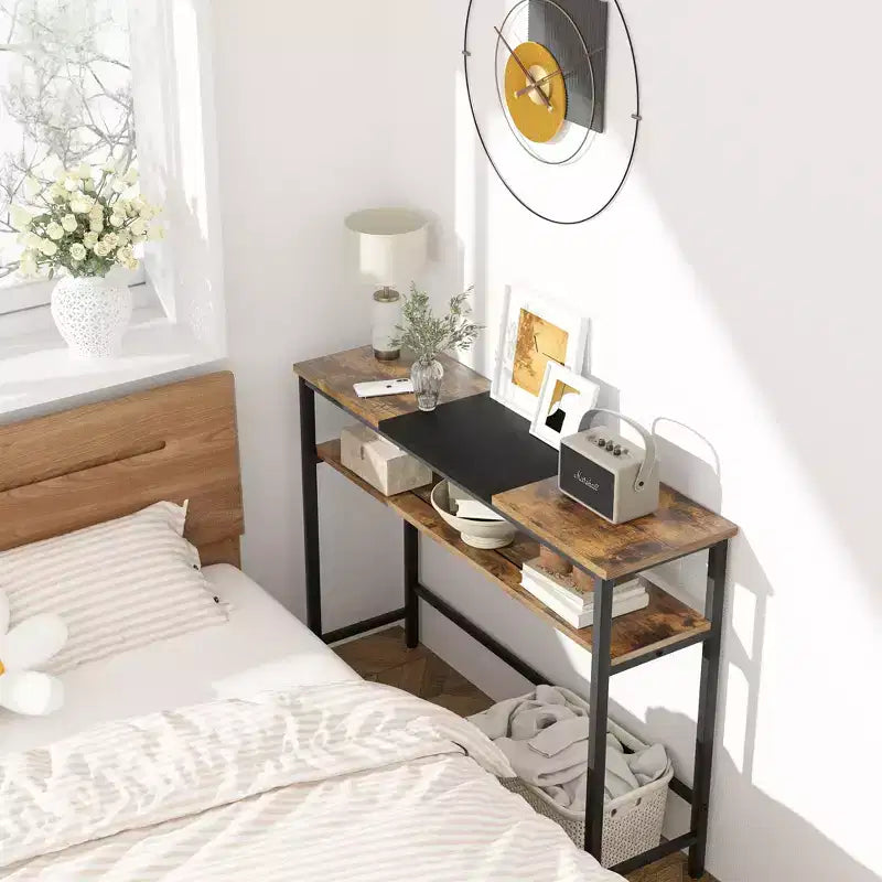 Console avec rangement, table d'entrée, table de style campagnard de 100 cm avec étagères réglables pour entrée, salon, couloir, chambre