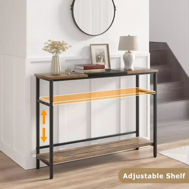 Console avec rangement, table d'entrée, table de style campagnard de 100 cm avec étagères réglables pour entrée, salon, couloir, chambre