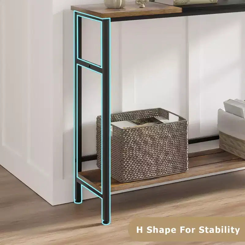 Console avec rangement, table d'entrée, table de style campagnard de 100 cm avec étagères réglables pour entrée, salon, couloir, chambre