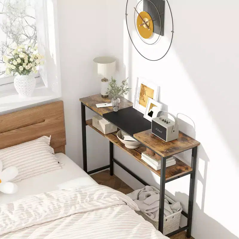 Console avec rangement, table d'entrée, table de style campagnard de 100 cm avec étagères réglables pour entrée, salon, couloir, chambre