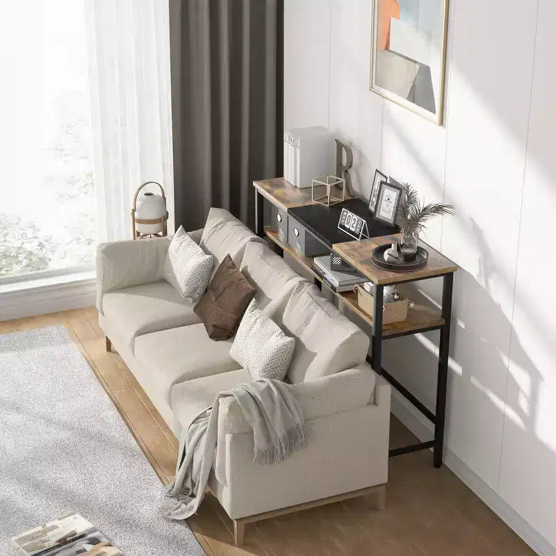 Console avec rangement, table d'entrée, table de style campagnard de 100 cm avec étagères réglables pour entrée, salon, couloir, chambre