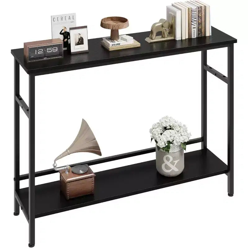 Console avec rangement, table d'entrée, table de style campagnard de 100 cm avec étagères réglables pour entrée, salon, couloir, chambre