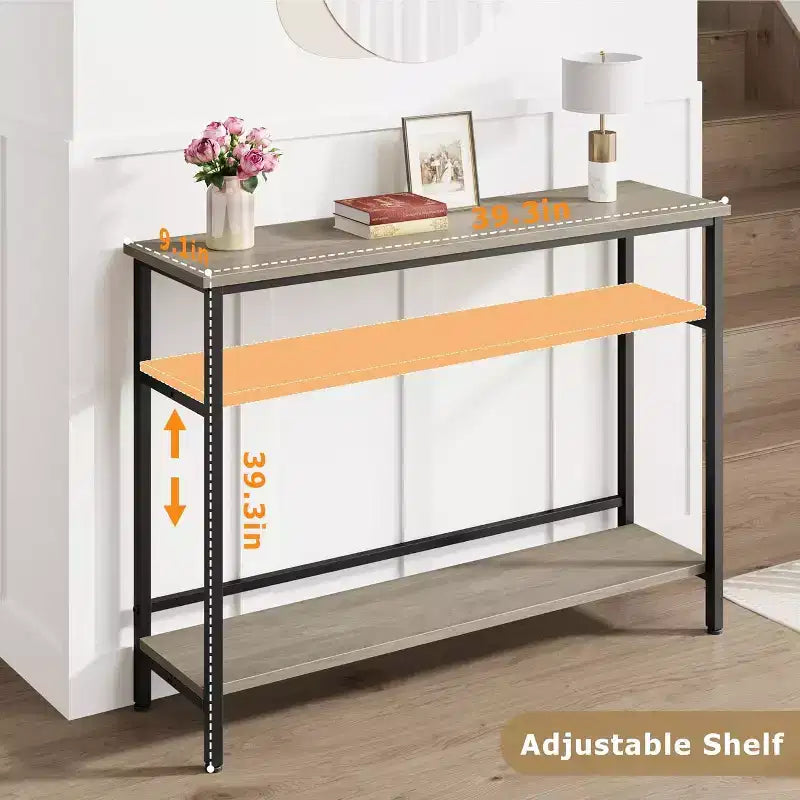 Console avec rangement, table d'entrée, table de style campagnard de 100 cm avec étagères réglables pour entrée, salon, couloir, chambre