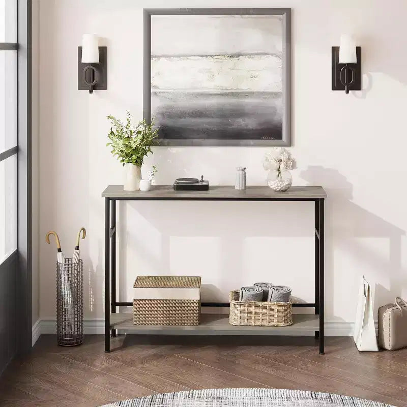 Console avec rangement, table d'entrée, table de style campagnard de 100 cm avec étagères réglables pour entrée, salon, couloir, chambre