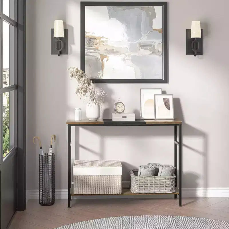 Console avec rangement, table d'entrée, table de style campagnard de 100 cm avec étagères réglables pour entrée, salon, couloir, chambre