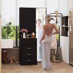 Coiffeuse élégante Famapy avec miroir LED pleine grandeur et tiroirs divisés, meuble de rangement blanc/noir/rose, organisateur spacieux pour le maquillage dans la chambre