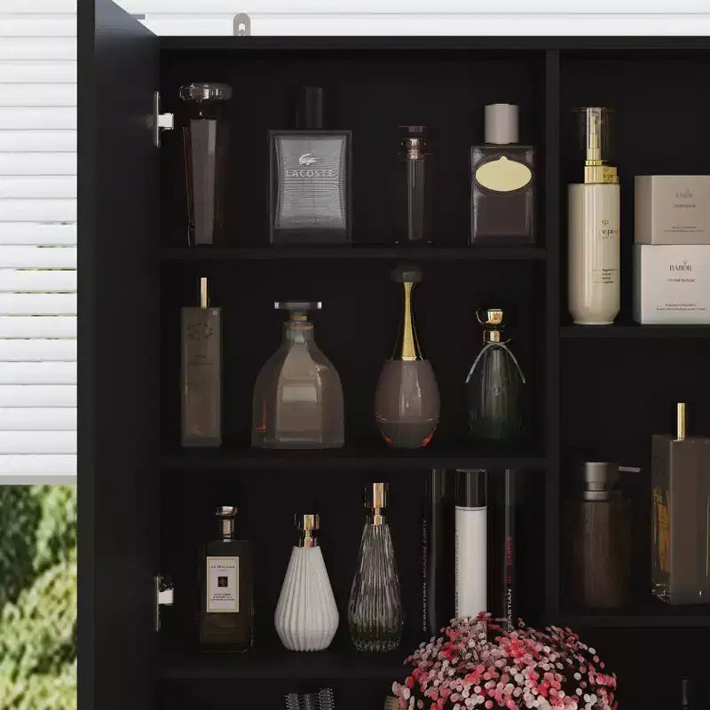 Coiffeuse élégante Famapy avec miroir LED pleine grandeur et tiroirs divisés, meuble de rangement blanc/noir/rose, organisateur spacieux pour le maquillage dans la chambre