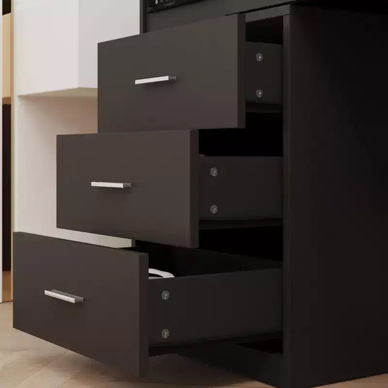 Coiffeuse élégante Famapy avec miroir LED pleine grandeur et tiroirs divisés, meuble de rangement blanc/noir/rose, organisateur spacieux pour le maquillage dans la chambre