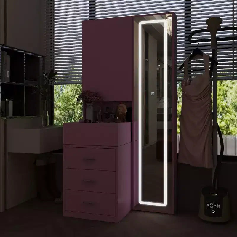 Coiffeuse élégante Famapy avec miroir LED pleine grandeur et tiroirs divisés, meuble de rangement blanc/noir/rose, organisateur spacieux pour le maquillage dans la chambre