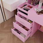 Coiffeuse élégante Famapy avec miroir LED pleine grandeur et tiroirs divisés, meuble de rangement blanc/noir/rose, organisateur spacieux pour le maquillage dans la chambre