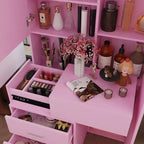 Coiffeuse élégante Famapy avec miroir LED pleine grandeur et tiroirs divisés, meuble de rangement blanc/noir/rose, organisateur spacieux pour le maquillage dans la chambre