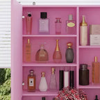 Coiffeuse élégante Famapy avec miroir LED pleine grandeur et tiroirs divisés, meuble de rangement blanc/noir/rose, organisateur spacieux pour le maquillage dans la chambre