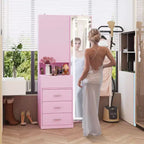 Coiffeuse élégante Famapy avec miroir LED pleine grandeur et tiroirs divisés, meuble de rangement blanc/noir/rose, organisateur spacieux pour le maquillage dans la chambre