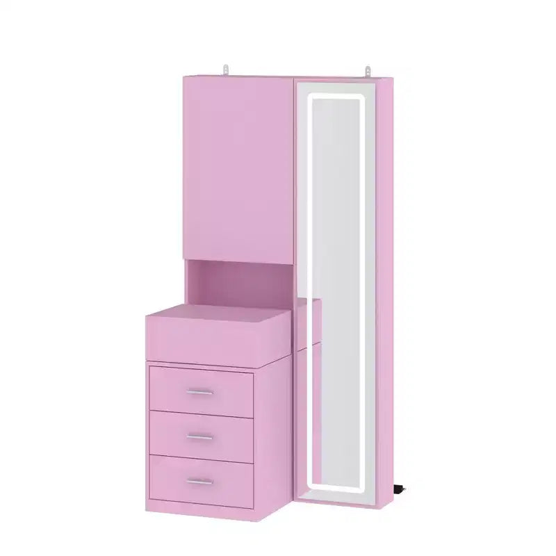 Coiffeuse élégante Famapy avec miroir LED pleine grandeur et tiroirs divisés, meuble de rangement blanc/noir/rose, organisateur spacieux pour le maquillage dans la chambre