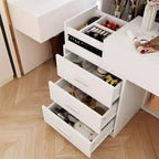 Coiffeuse élégante Famapy avec miroir LED pleine grandeur et tiroirs divisés, meuble de rangement blanc/noir/rose, organisateur spacieux pour le maquillage dans la chambre