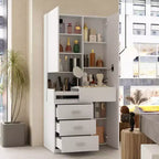 Coiffeuse élégante Famapy avec miroir LED pleine grandeur et tiroirs divisés, meuble de rangement blanc/noir/rose, organisateur spacieux pour le maquillage dans la chambre