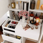 Coiffeuse élégante Famapy avec miroir LED pleine grandeur et tiroirs divisés, meuble de rangement blanc/noir/rose, organisateur spacieux pour le maquillage dans la chambre