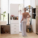 Coiffeuse élégante Famapy avec miroir LED pleine grandeur et tiroirs divisés, meuble de rangement blanc/noir/rose, organisateur spacieux pour le maquillage dans la chambre