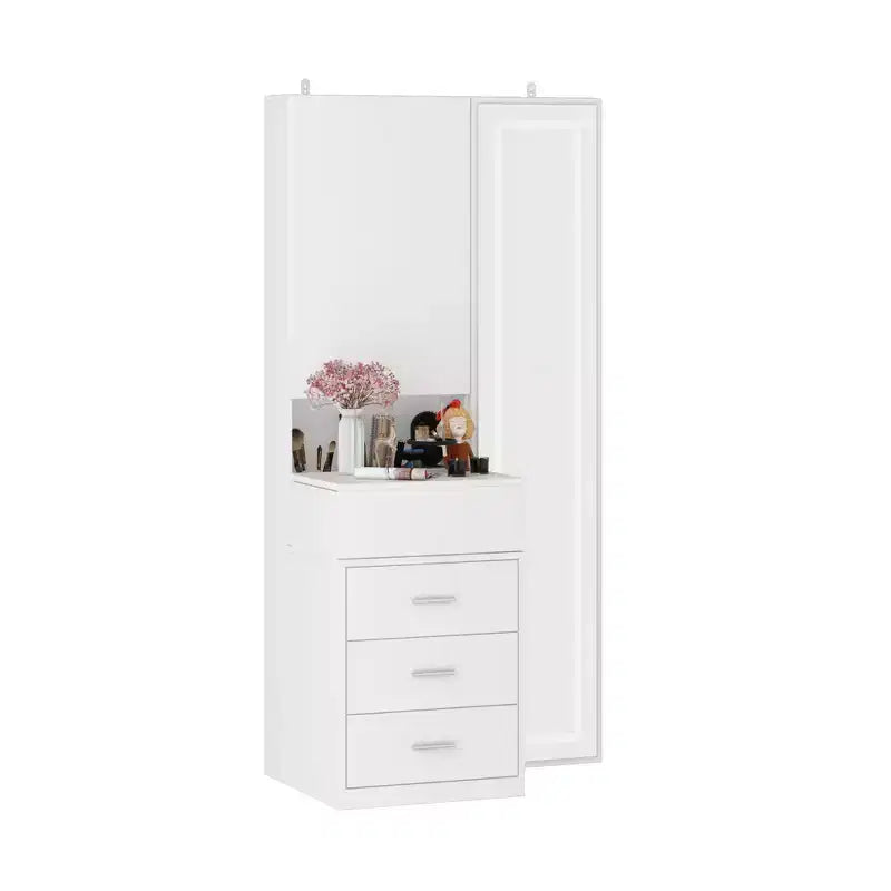Coiffeuse élégante Famapy avec miroir LED pleine grandeur et tiroirs divisés, meuble de rangement blanc/noir/rose, organisateur spacieux pour le maquillage dans la chambre
