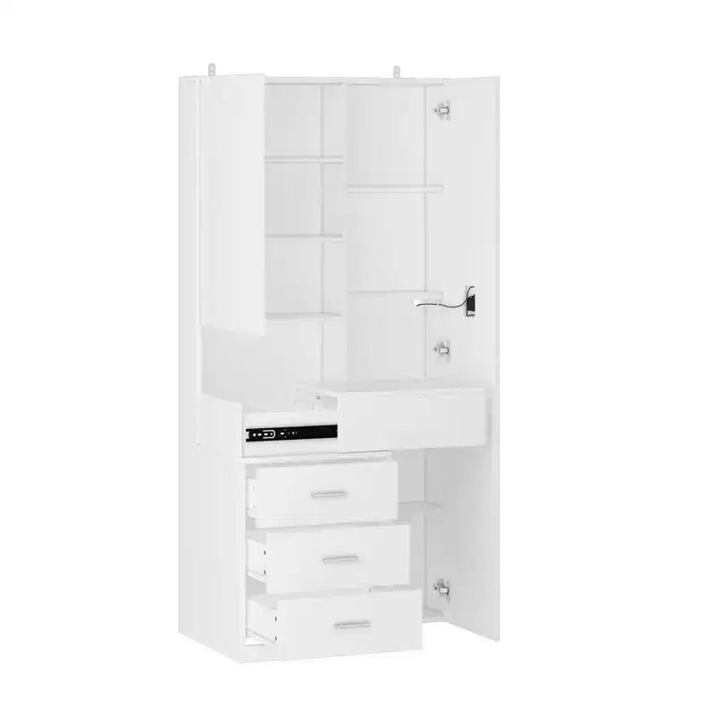 Coiffeuse élégante Famapy avec miroir LED pleine grandeur et tiroirs divisés, meuble de rangement blanc/noir/rose, organisateur spacieux pour le maquillage dans la chambre