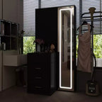Coiffeuse élégante Famapy avec miroir LED pleine grandeur et tiroirs divisés, meuble de rangement blanc/noir/rose, organisateur spacieux pour le maquillage dans la chambre