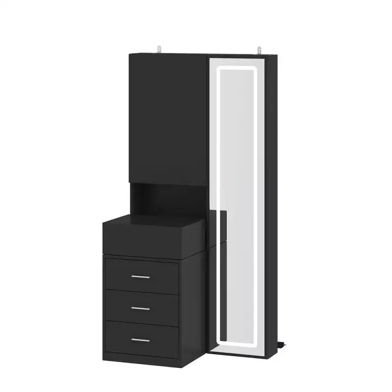 Coiffeuse élégante Famapy avec miroir LED pleine grandeur et tiroirs divisés, meuble de rangement blanc/noir/rose, organisateur spacieux pour le maquillage dans la chambre