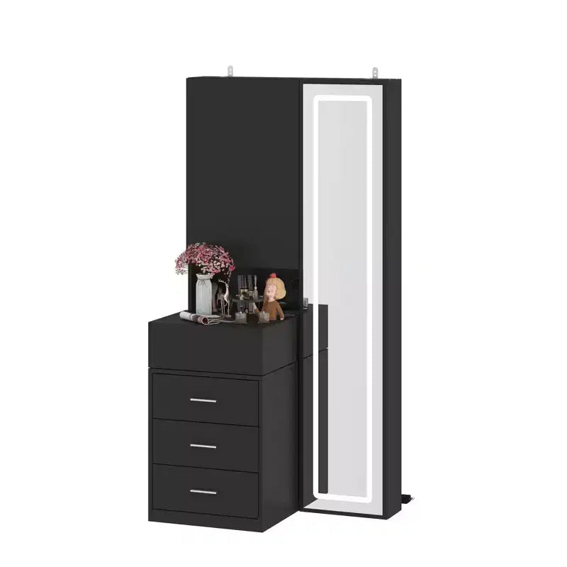 Coiffeuse élégante Famapy avec miroir LED pleine grandeur et tiroirs divisés, meuble de rangement blanc/noir/rose, organisateur spacieux pour le maquillage dans la chambre