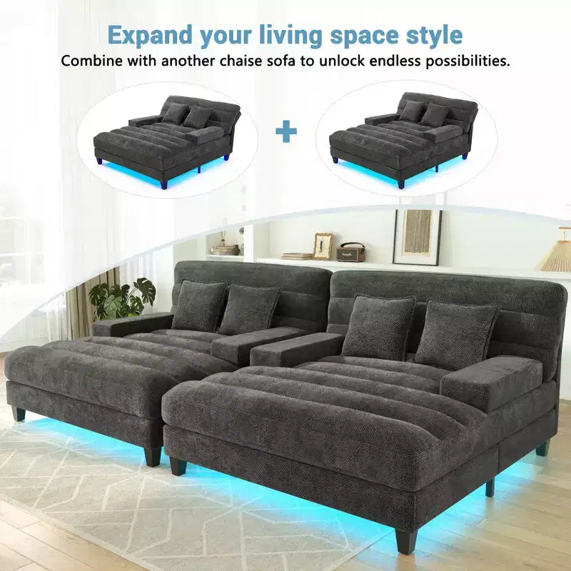 Canapé méridienne moderne Merax en chenille réglable avec éclairage LED RVB