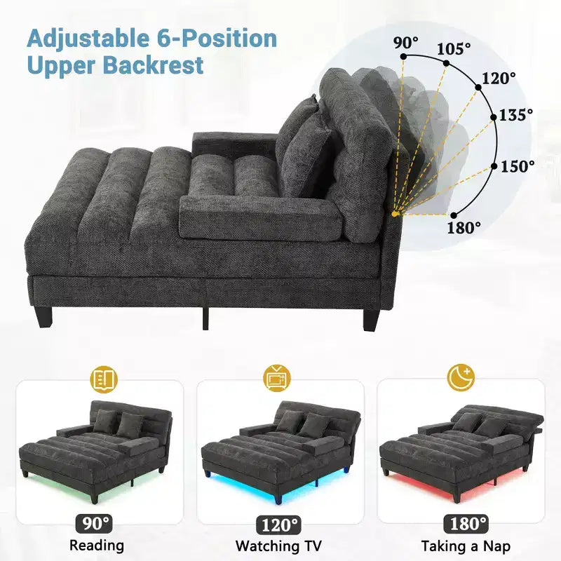 Canapé méridienne moderne Merax en chenille réglable avec éclairage LED RVB