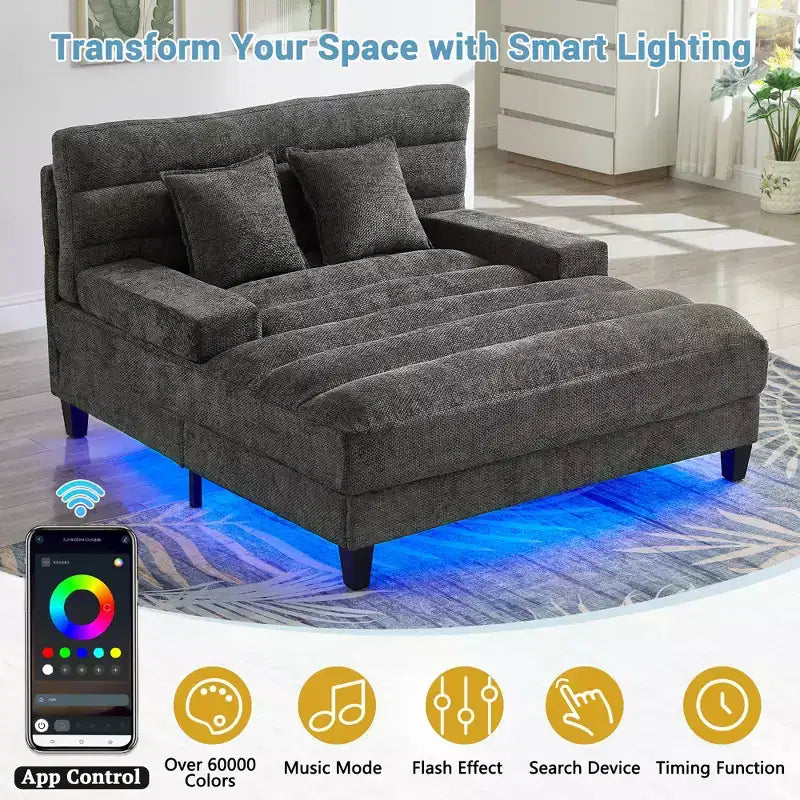 Canapé méridienne moderne Merax en chenille réglable avec éclairage LED RVB