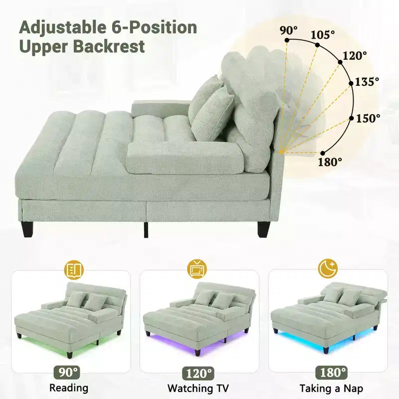 Canapé méridienne moderne Merax en chenille réglable avec éclairage LED RVB