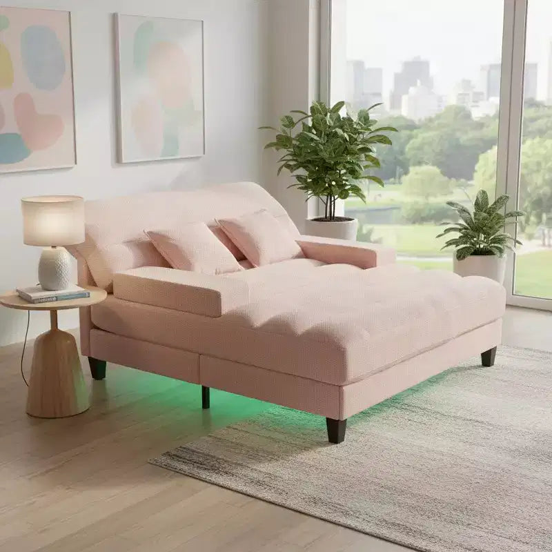 Canapé méridienne moderne Merax en chenille réglable avec éclairage LED RVB