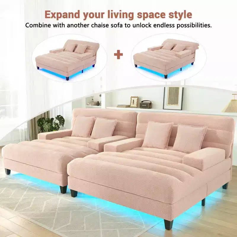 Canapé méridienne moderne Merax en chenille réglable avec éclairage LED RVB