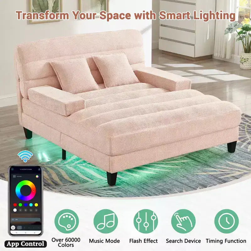 Canapé méridienne moderne Merax en chenille réglable avec éclairage LED RVB