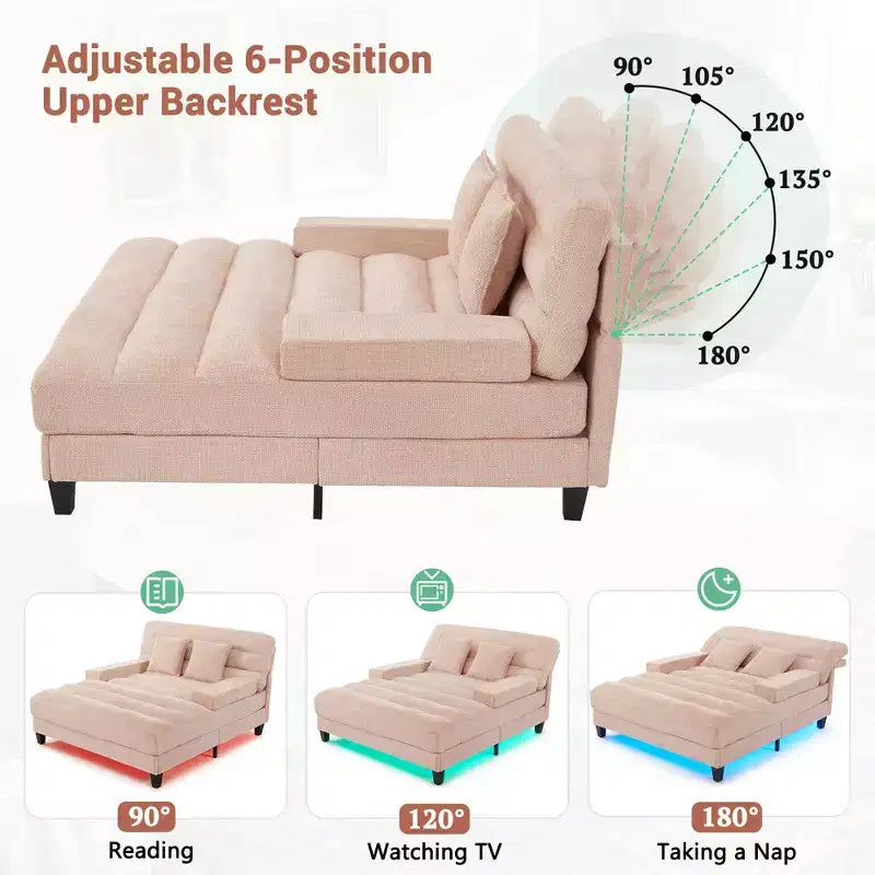Canapé méridienne moderne Merax en chenille réglable avec éclairage LED RVB