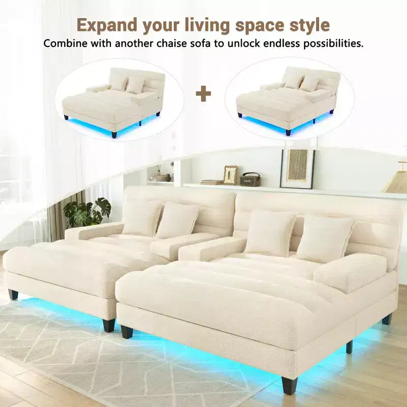 Canapé méridienne moderne Merax en chenille réglable avec éclairage LED RVB