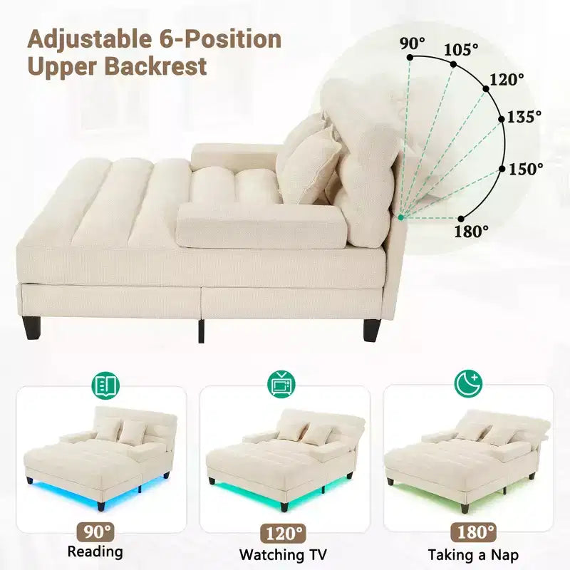 Canapé méridienne moderne Merax en chenille réglable avec éclairage LED RVB