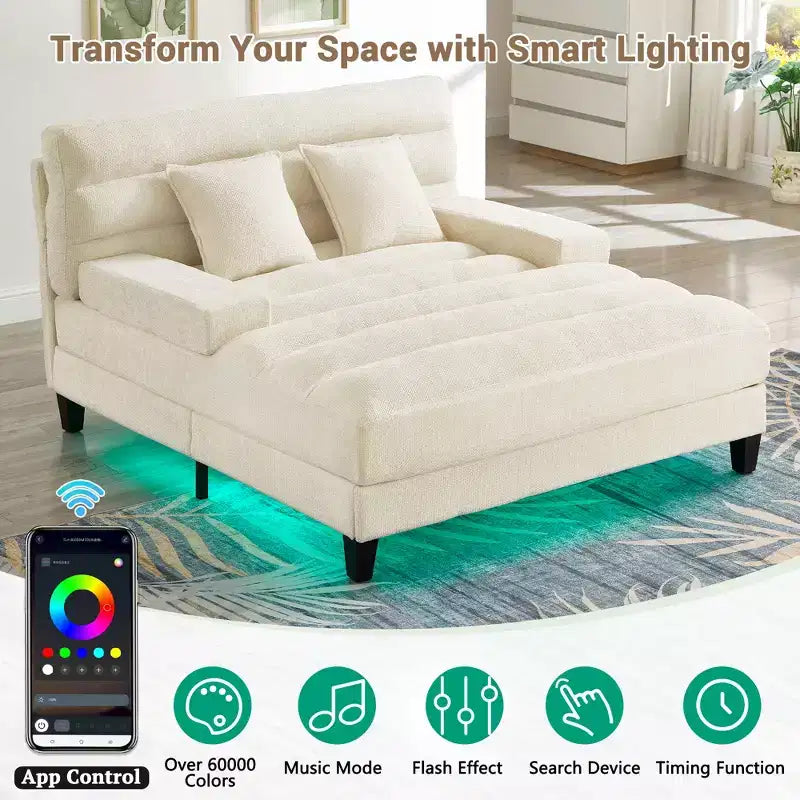 Canapé méridienne moderne Merax en chenille réglable avec éclairage LED RVB