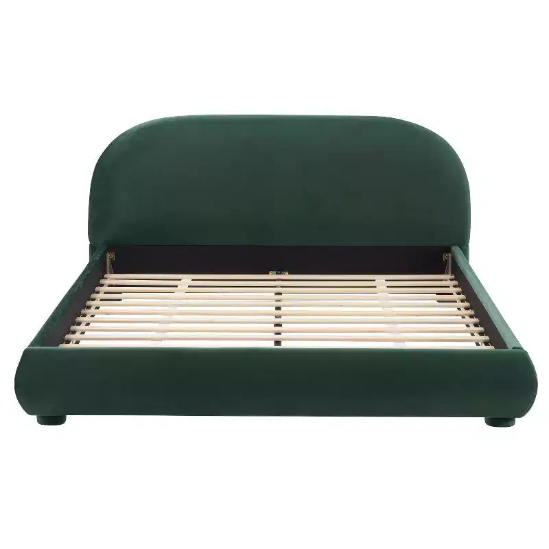 Lit plateforme Queen/King size, cadre de lit rembourré en tissu bouclé avec tête de lit incurvée - ModernLuxe