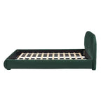 Lit plateforme Queen/King size, cadre de lit rembourré en tissu bouclé avec tête de lit incurvée - ModernLuxe