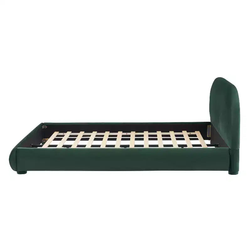 Lit plateforme Queen/King size, cadre de lit rembourré en tissu bouclé avec tête de lit incurvée - ModernLuxe