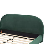 Lit plateforme Queen/King size, cadre de lit rembourré en tissu bouclé avec tête de lit incurvée - ModernLuxe