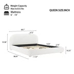 Lit plateforme Queen/King size, cadre de lit rembourré en tissu bouclé avec tête de lit incurvée - ModernLuxe