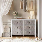 Commode cannelée, commode 6 tiroirs pour chambre à coucher, commodes de placard modernes à panneau ondulé avec poignée noire ronde, organiseur de rangement en bois de 120 cm de large