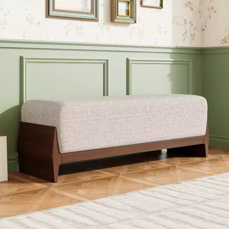 Banc rembourré en bois Christopher Knight Home Vivien, de style moderne du milieu du siècle, avec coussins épais et moelleux