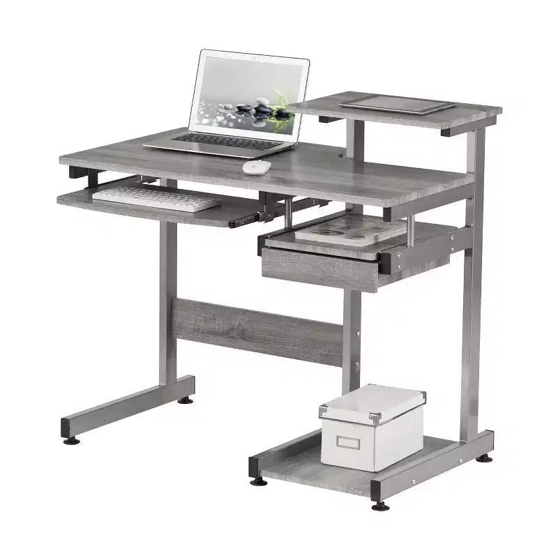 Bureau informatique Okak 37,75" avec tiroir clavier, bureau debout avec étagères de rangement, bureau pour salon, salle de lecture, bureau