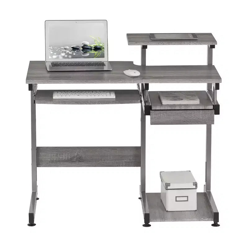 Bureau informatique Okak 37,75" avec tiroir clavier, bureau debout avec étagères de rangement, bureau pour salon, salle de lecture, bureau