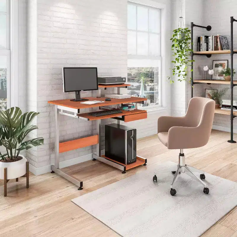 Bureau informatique Okak 37,75" avec tiroir clavier, bureau debout avec étagères de rangement, bureau pour salon, salle de lecture, bureau